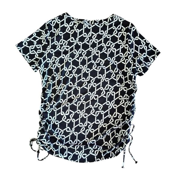Jolie & Jolie Black White Chain Printed Side Tie Ruching Blouse 2X NWT - Picture 9 of 12